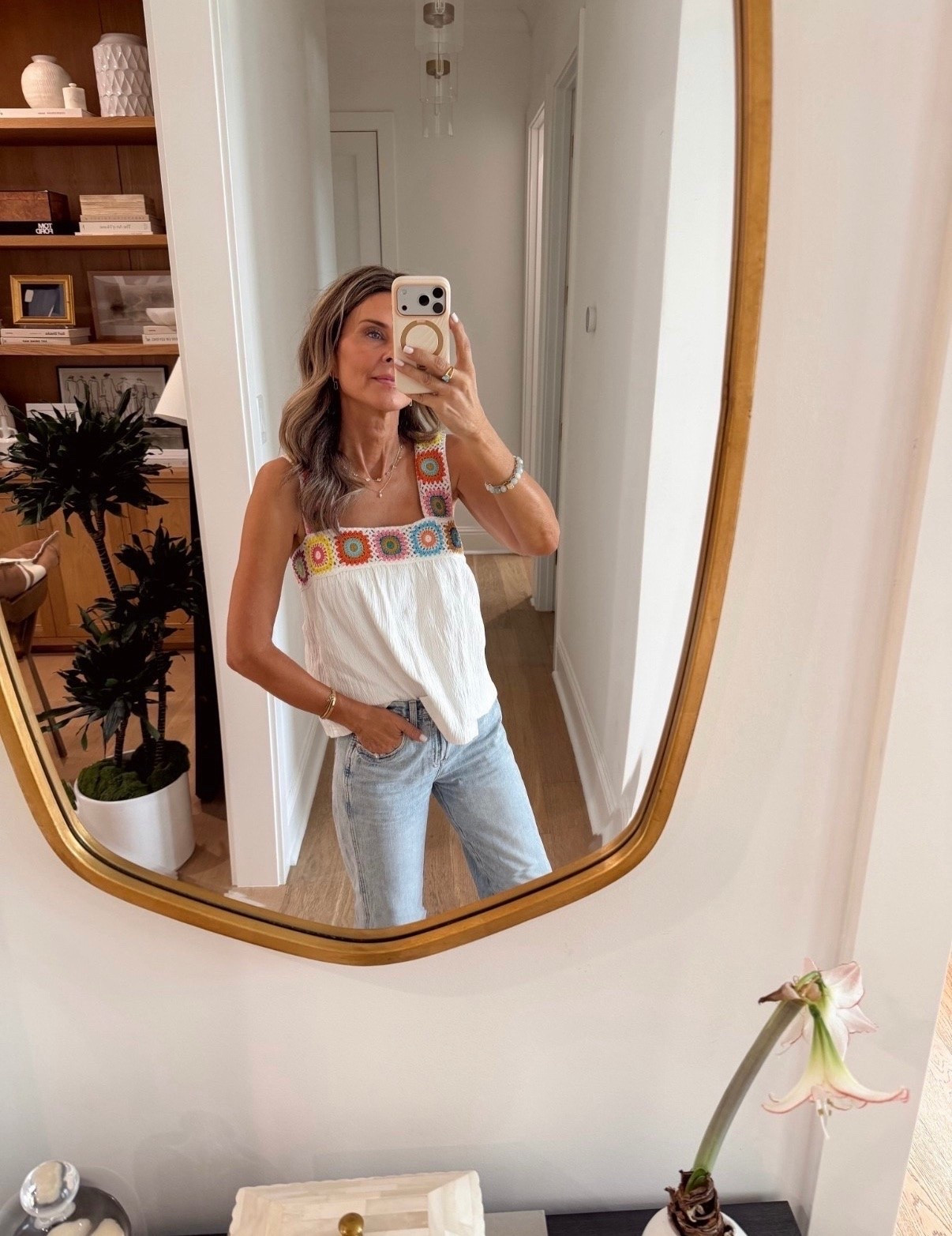 Everday outfit
I’m 5’6”
-Jeans code TAMMY15, size down 1 size
-Crochet details top is so cute and bra friendly wearing XS 
-Target sandals are good! 
-Delicate Jewelry 
-Navy bag

#LTKootd #LTKOver40 #LTKSeasonal