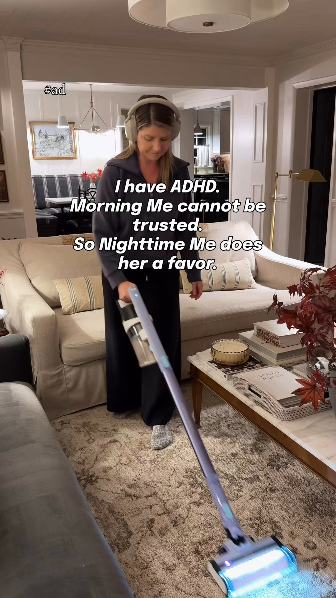 #ad I stopped trying to become a morning person and started using my nighttime energy to help Morning Me instead. 
My 20-minute “put the house to bed” routine with a little help from my @sharkhome cordless vacuum from @target has made our mornings SO much smoother (and yes, I absolutely bribe myself with dessert afterward). #targetpartner #sharkclean #sharkcordless #targetfinds @sharkhome