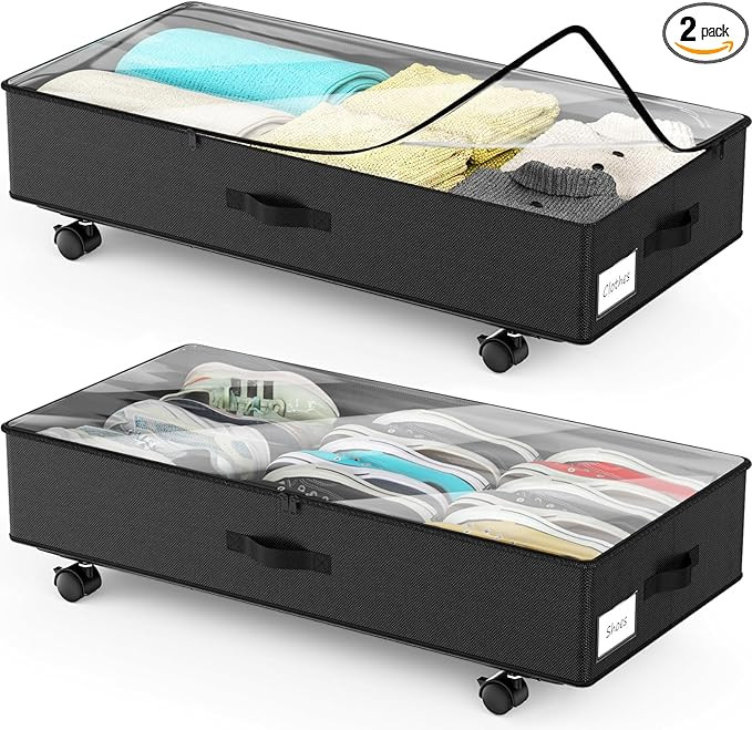 PHINOX Under Bed Storage Containers with Wheels, Under Bed Shoe Storage Bins Organizer with Clear... | Amazon (US)