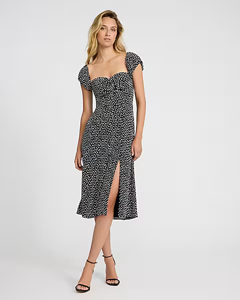 Polka Dot Sweetheart Ruched Front Midi Dress | Express