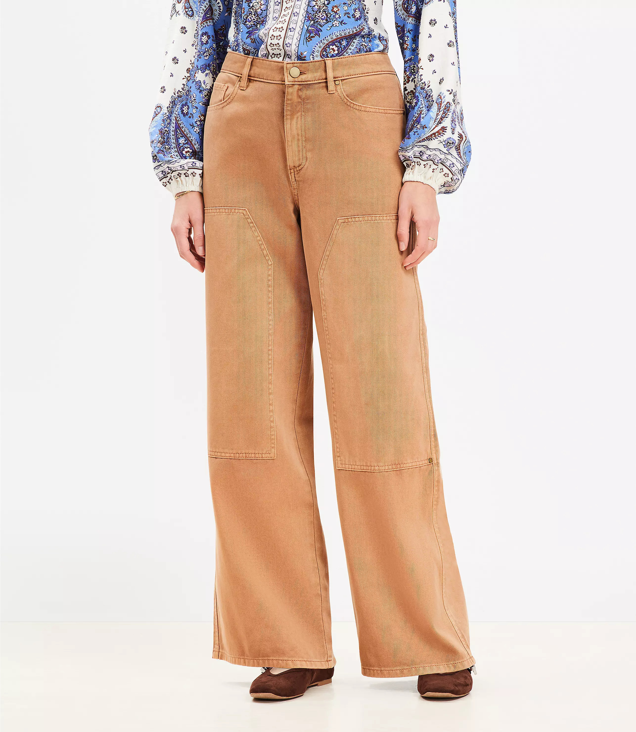 Petite Curvy Wide Leg Carpenter Pants in Twill | LOFT