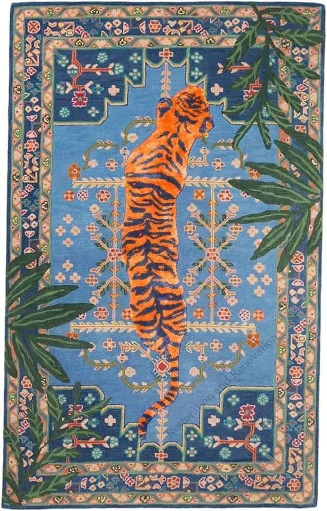 Restoration and Renovation Hand Tufted Bengal Tiger Animal Print Wool Area Rug, Featuring Symmetr... | Amazon (US)