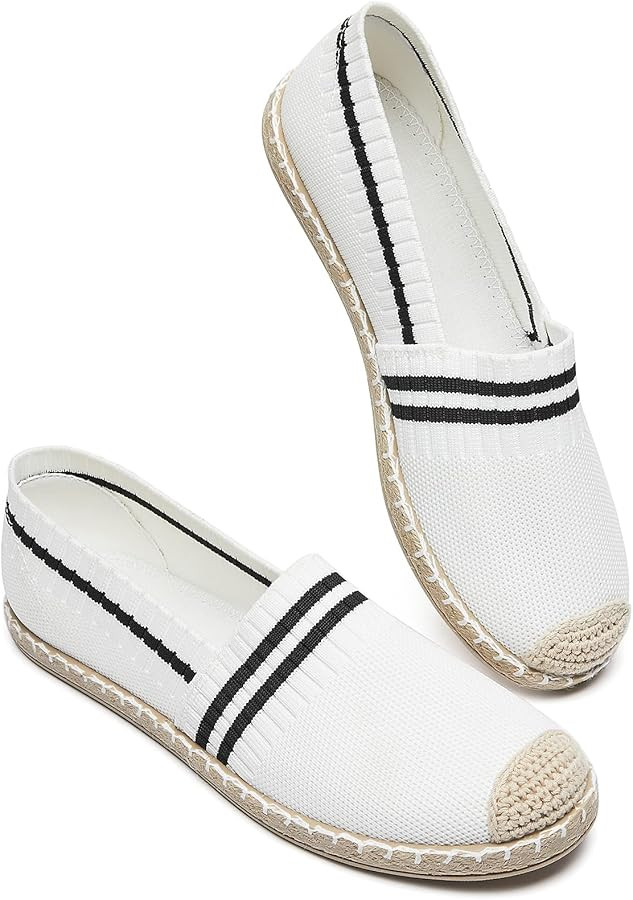 BABUDOG Womens Espadrilles Breathable Flats Shoes Mesh Slip on Loafers Soft White Flats | Amazon (US)