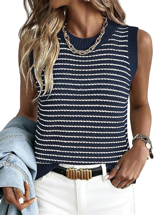 ANRABESS Womens Sweater Vest Top Striped Sleeveless Lightweight Knit Tank Tops 2026 Summer Spring... | Amazon (US)