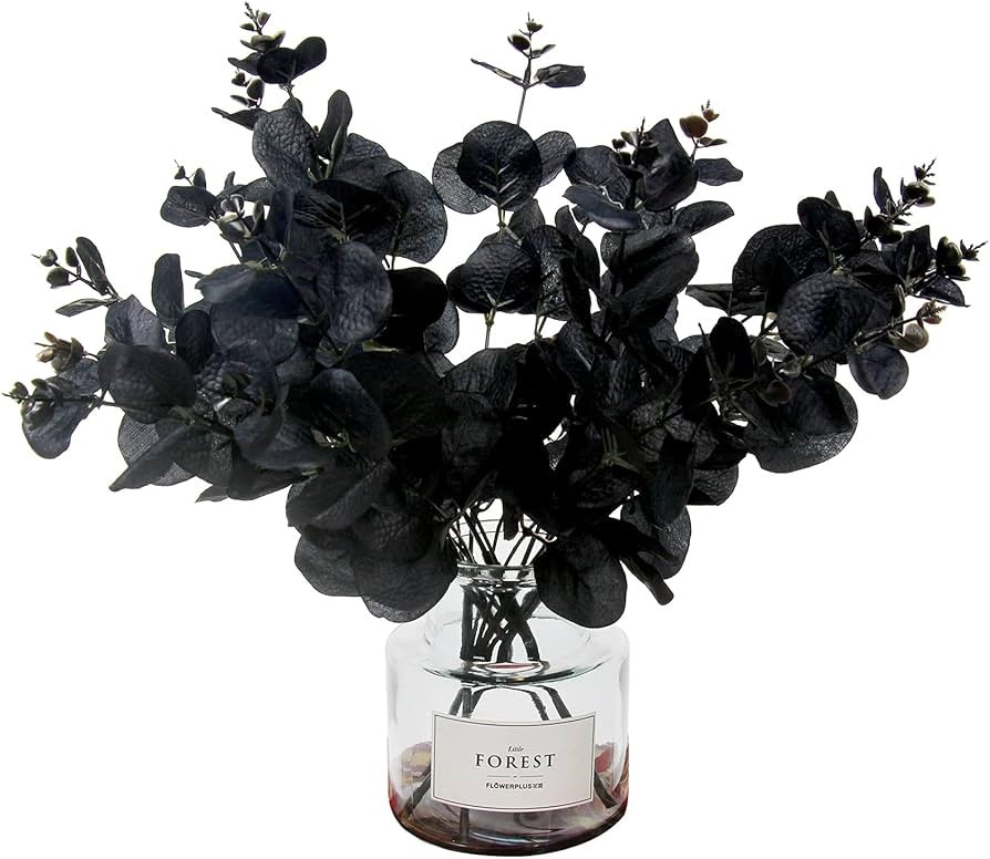 Tinsow 5 Pcs Black Artificial Eucalyptus Stems Faux Eucalyptuses Branches Black Leaf Halloween Ce... | Amazon (US)