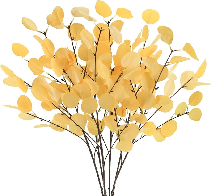 6Pcs Artificial Fall Eucalyptus Leaves Stems, 33.8” Fake Eucalyptus Branches Plants Foliage for... | Amazon (US)