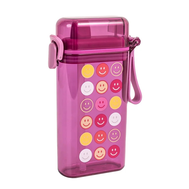 Mainstays 14 fl oz Novelty Water Bottle, Smiling Face, Purple, with Handle, Silicone Straw | Walmart (US)