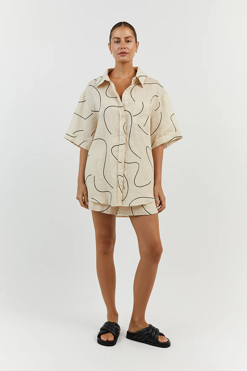 LUNA CREAM LINEN SCOOPED SHORT | DISSH