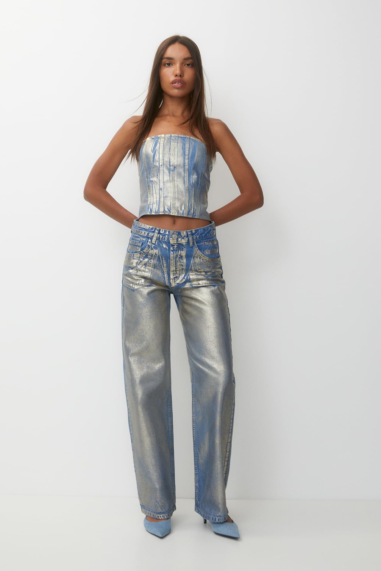Metallic baggy jeans | PULL and BEAR UK