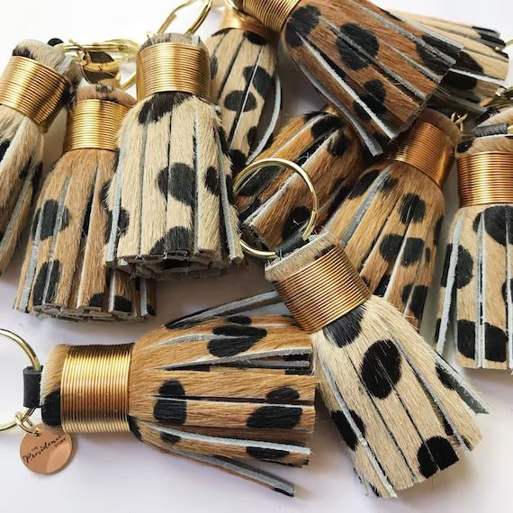 The Original Mini Cheetah Print Tassel Keychain - hair on hide leather | Etsy (US)
