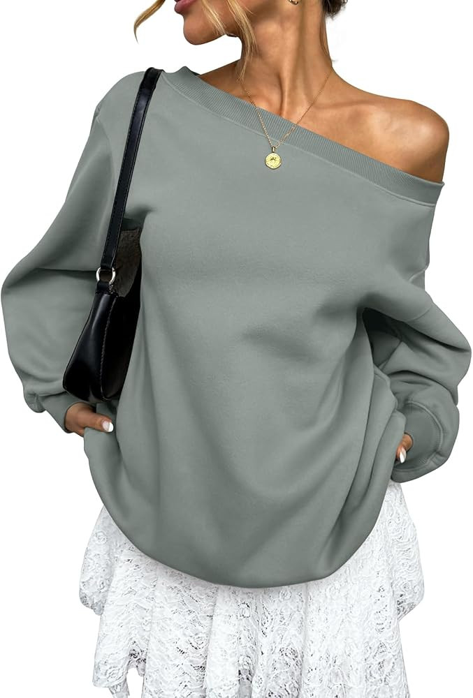 EasyGala Womens Fleece Oversized Sweatshirts Off the Shoulder Pullover Tops | Amazon (US)