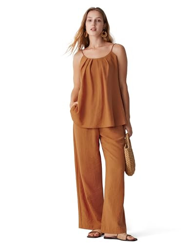 MOOSLOVER Women Linen Summer Two Piece Sets Backless Lounge Outfits Sets Travel Beach Vacation Clothes (XL, Orange) | Amazon (US)