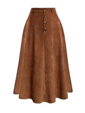 Plus Solid Button Front Flare Skirt | SHEIN