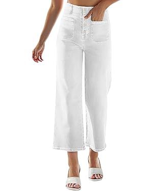 Omoone High Waisted Jeans for Women Straight Wide Leg Stretchy Loose Denim Pants with Pockets | Amazon (US)