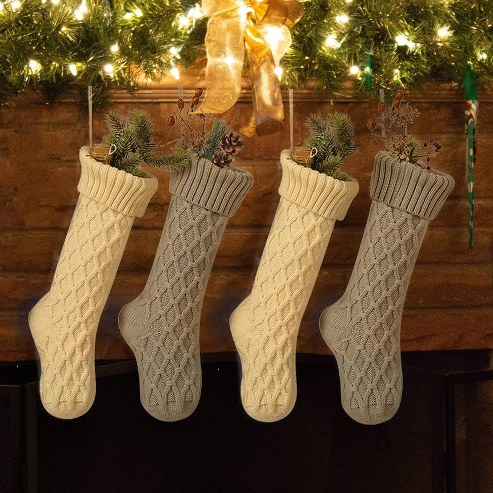Free Yoka Christmas Stockings Cable Knit Argyle Xmas Stockings 18 Inches Large Size Personalized ... | Amazon (US)