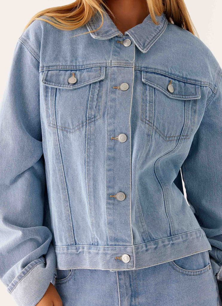 Back Again Oversized Denim Jacket - Light Wash Blue | Peppermayo (Global)