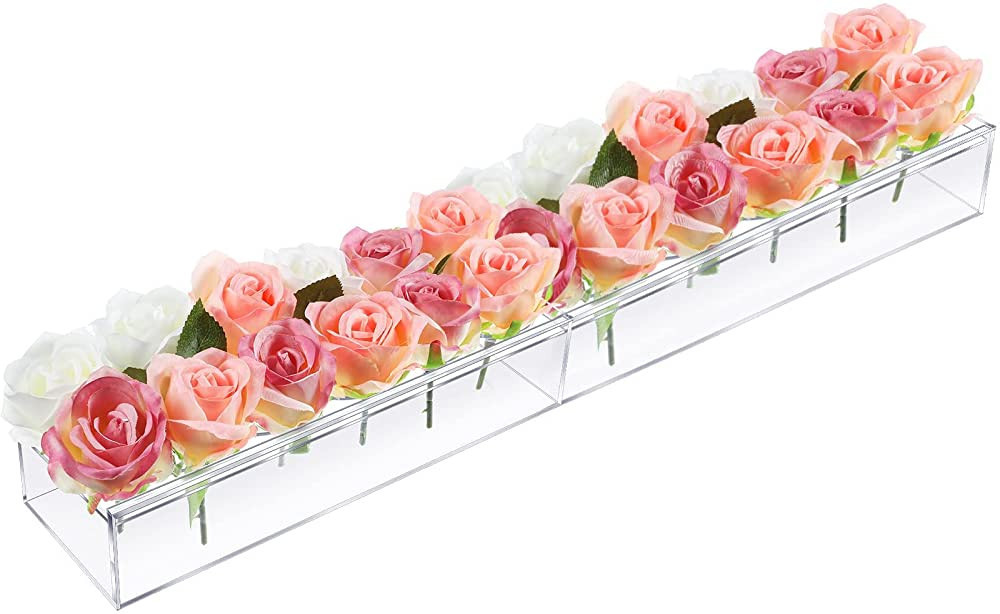 Clear Acrylic Flower Vase Rectangular Floral Centerpiece for Dining Table 24 Inch Long Rectangle ... | Amazon (US)