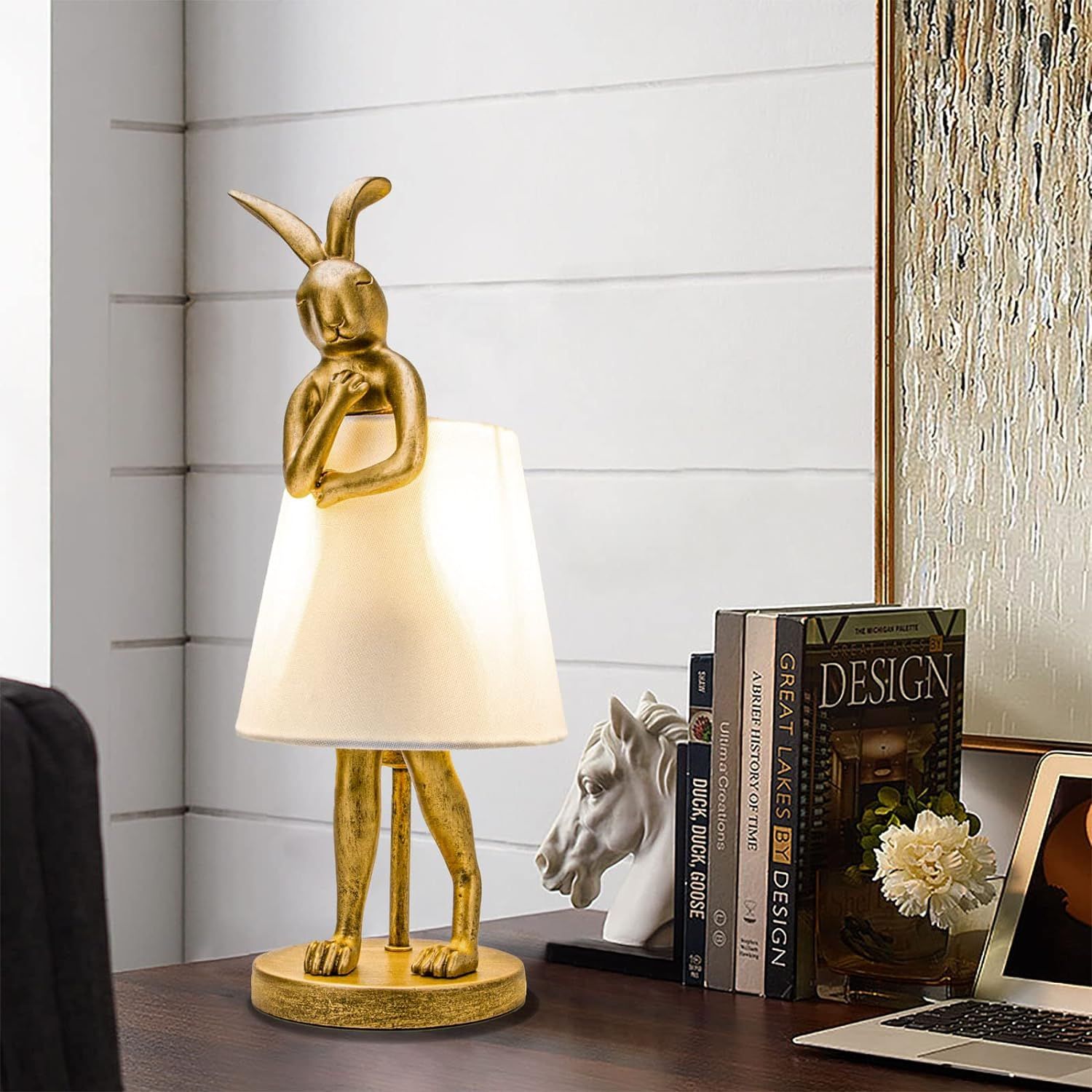 JGOEWBJ Bunny Table Lamps, Living Room Bedroom Rabbit Decor Light Bedside Vintage Lamp Retro (Whi... | Amazon (US)