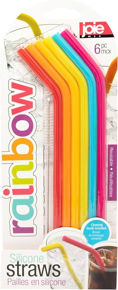 Joie Silicone Straws with Cleaning Brush, Set of 6, Rainbow Color Assortment | Amazon (US)