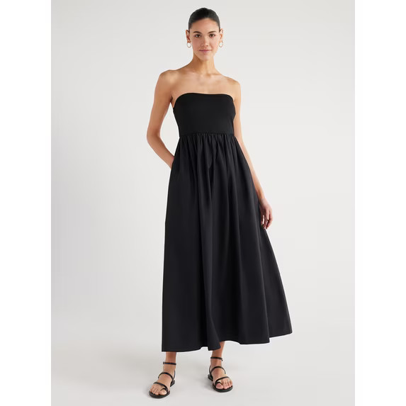 Scoop Women’s Mixed Fabric Maxi Dress, Sizes XS-XXL | Walmart (US)