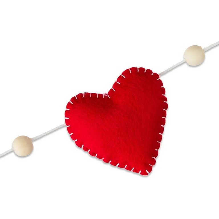Felt Hearts and Wood Bead Garland, Red, White, and Pink, 6', Valentine's Day by My Texas House | Walmart (US)