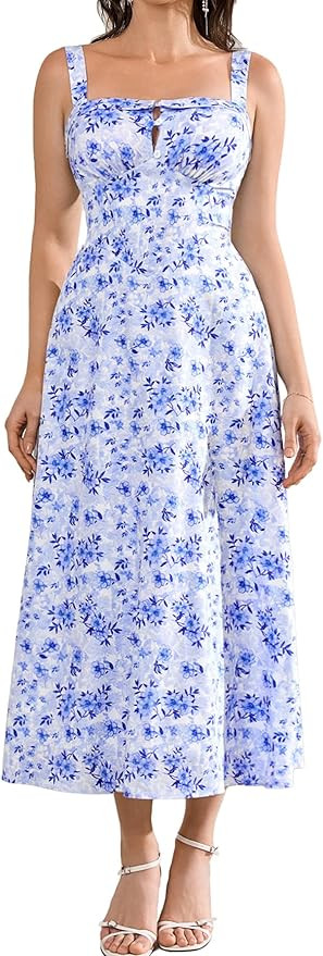 Women's Summer Floral Midi Dress Casual A-Line Sleeveless Sundress Beach Wedding Guest Dresses fo... | Amazon (US)