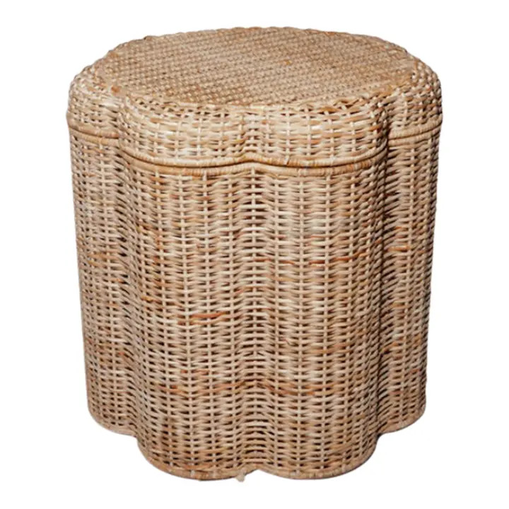 Scalloped Wicker Storage Ottoman, 20" | Chairish