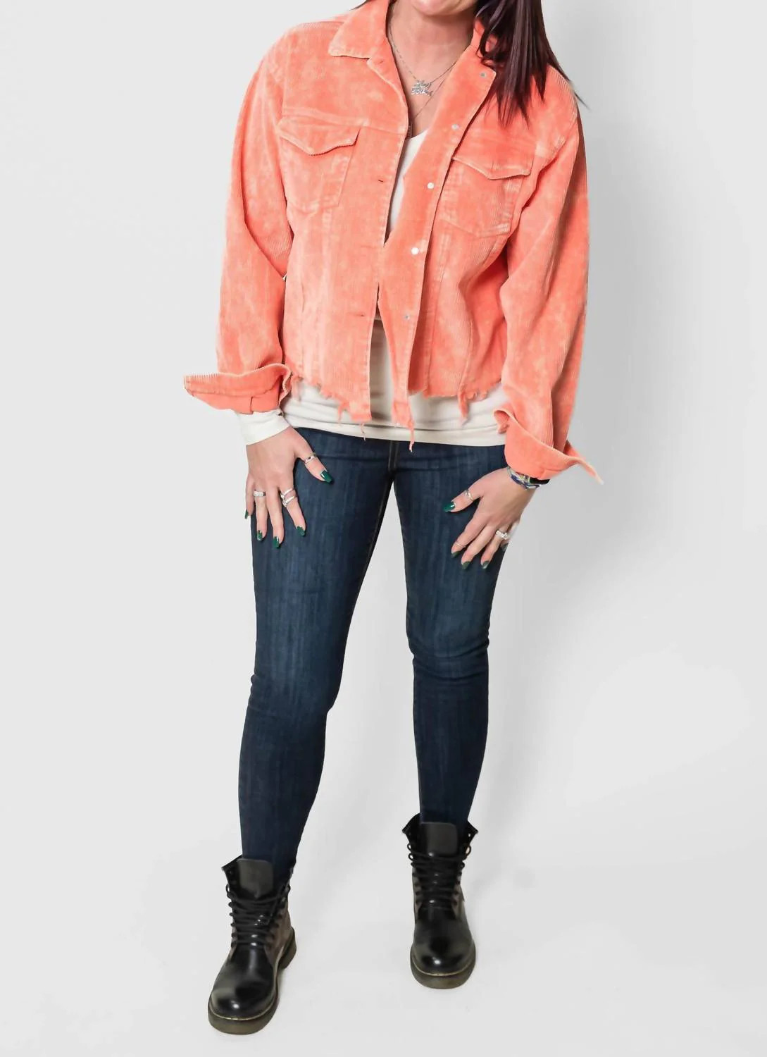 Cropped Corduroy Jacket In Orange | Shop Simon