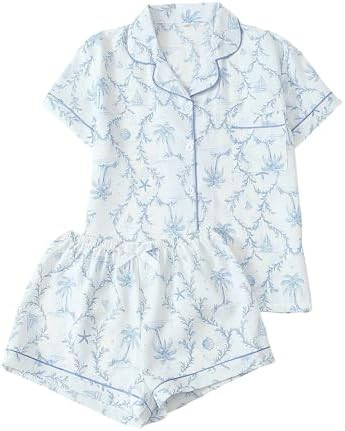 Verdusa Pajamas For Women Set 2 Piece Summer Pajama Sets Cute Pjs Lounge Matching Button Shirt wi... | Amazon (US)