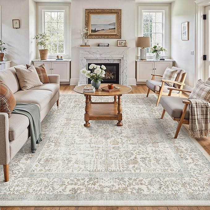 Taupe Area Rug 9x12 Machine Washable Large Vintage Living Room Distressed Non Slip Carpet Traditi... | Amazon (US)