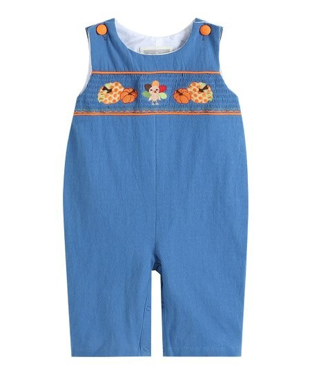 Royal Blue Pumpkin Smocked Overalls - Infant & Toddler | Zulily