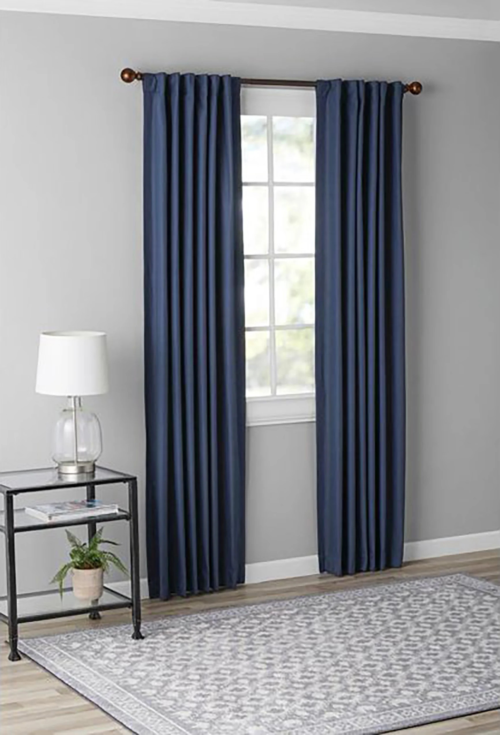 Mainstays Solid Color 100% Blackout Rod Pocket + Back Tab Single Curtain Panel, Navy Blue, 50 x 8... | Walmart (US)