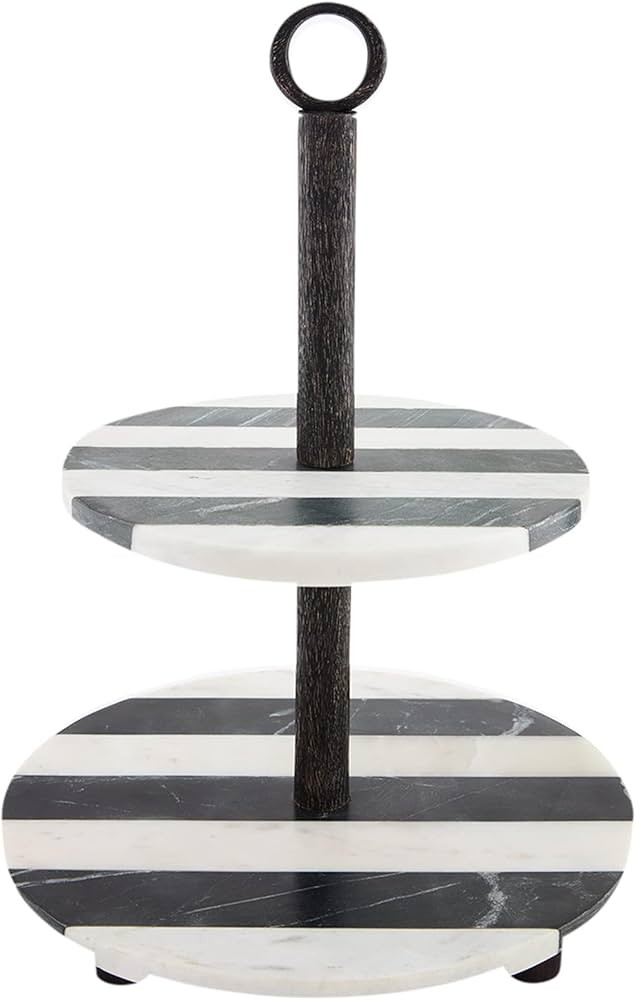 Mud Pie, White/Black, 16 1/4" x 12" dia Marble Tiered Server | Amazon (US)