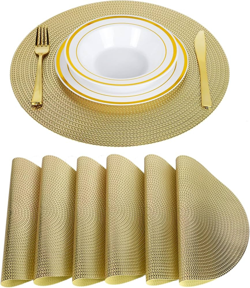FGSAEOR Braided Placemats (6-Pack), Table Mats for Dining Tables, Round Anti-Skid Washable Polypropl | Amazon (US)