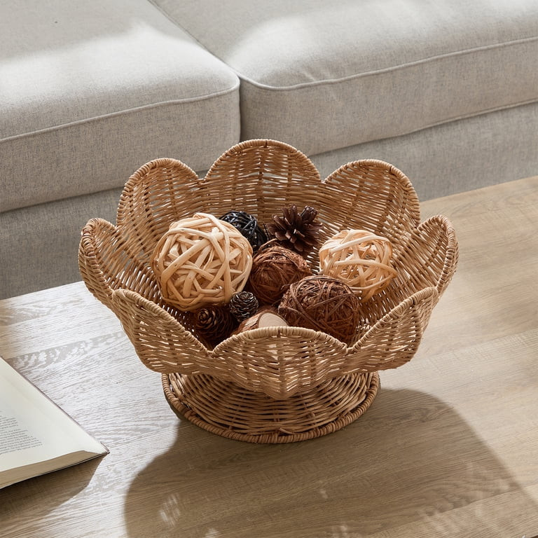 Home Decor Collection Woven Rattan Bowl with Scalloped Edges, 13.5 Inches | Walmart (US)