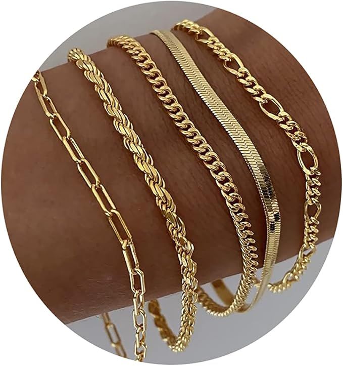 DEARMAY Gold Bracelets for Women, 14K Real Gold Jewelry Sets for Women Cute Tennis Beaded Bracele... | Amazon (US)