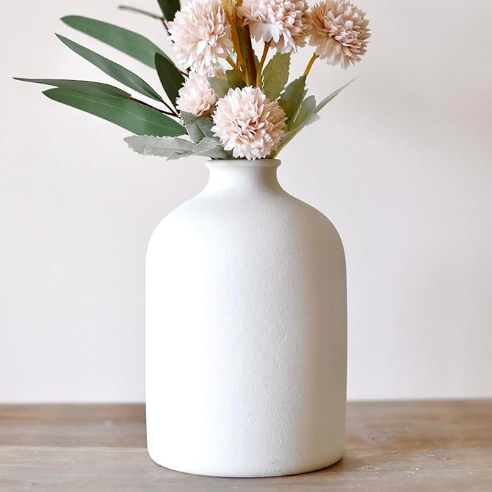 White Ceramic Vase - 7 Inch Tall - Large, Minimalist Modern Home Decor, Decorative Object - Cente... | Amazon (US)