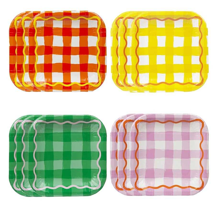 Talking Tables Gingham Square Disposable Strong Party Plates Colourful Paper Tableware for Easter... | Amazon (US)