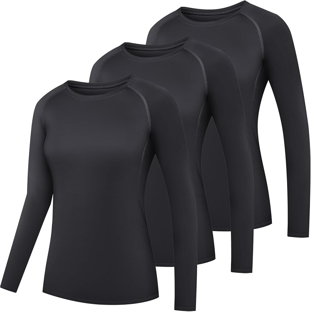 Women's Athletic Compression Long Sleeve Workout Tops Quick Dry Gym Running Yoga Shirts | Amazon (US)