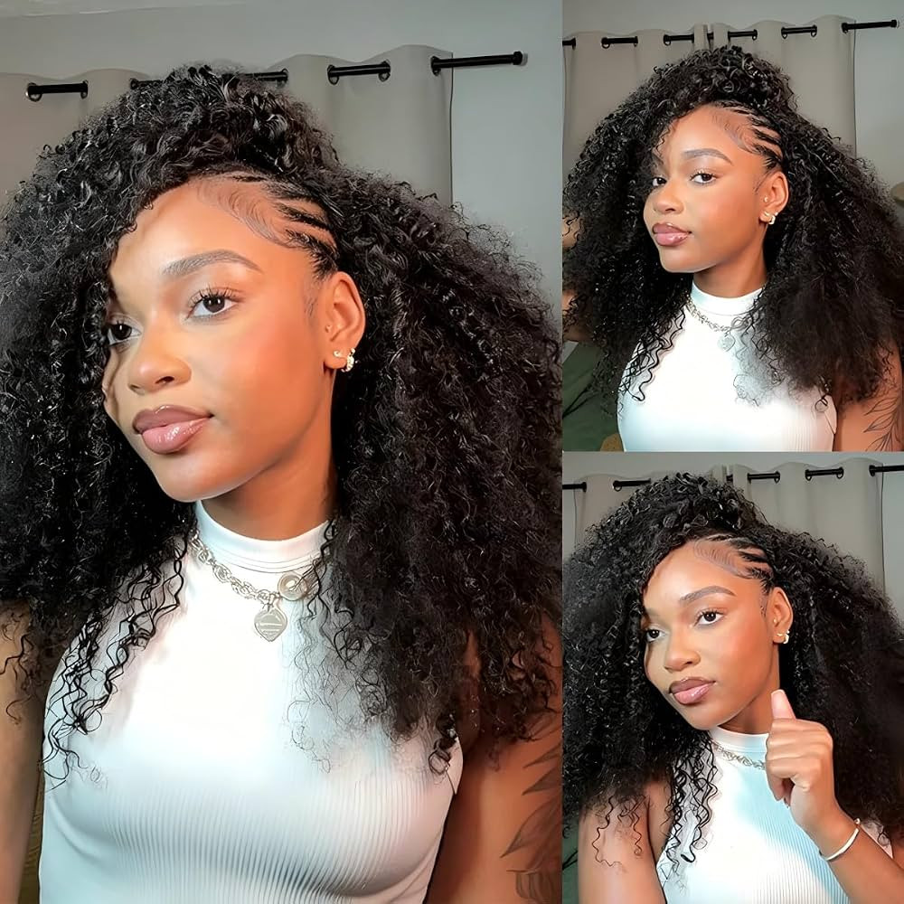 ISEE Half Wig Human Hair Kinky Curly Glueless Wigs 250% Density 16 Inch | Amazon (US)