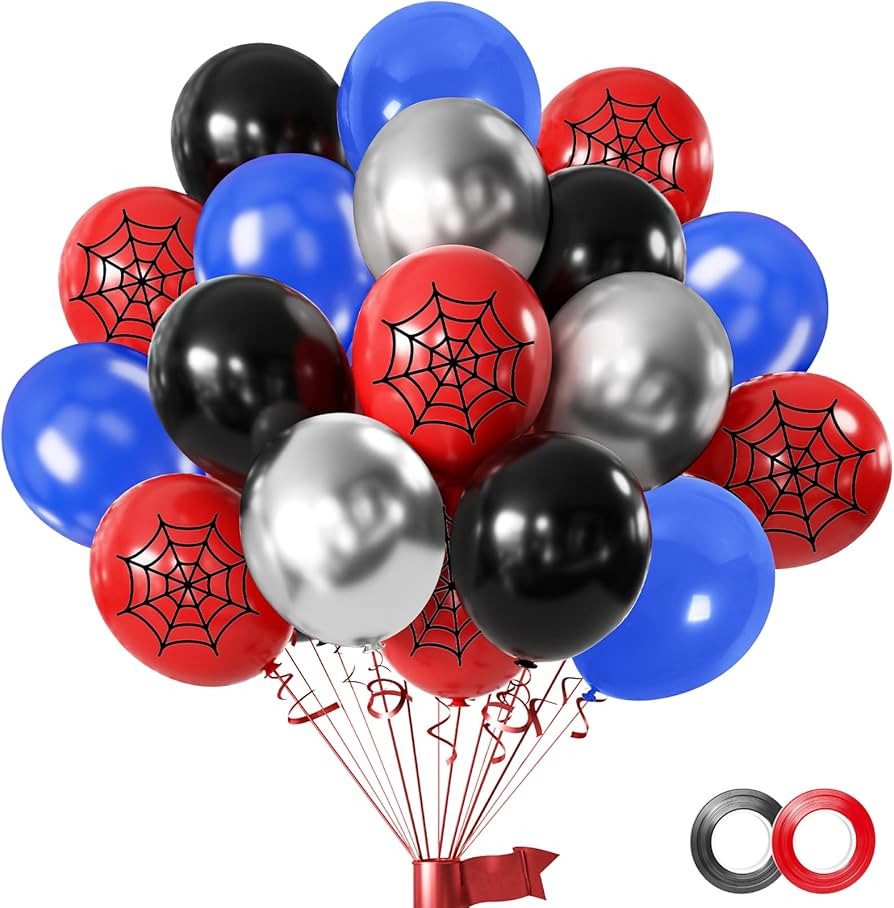 50pcs 12inch Black Red Blue Silver Balloon,Red with Spider-Web Printed Balloons for Boys Girls Ha... | Amazon (US)