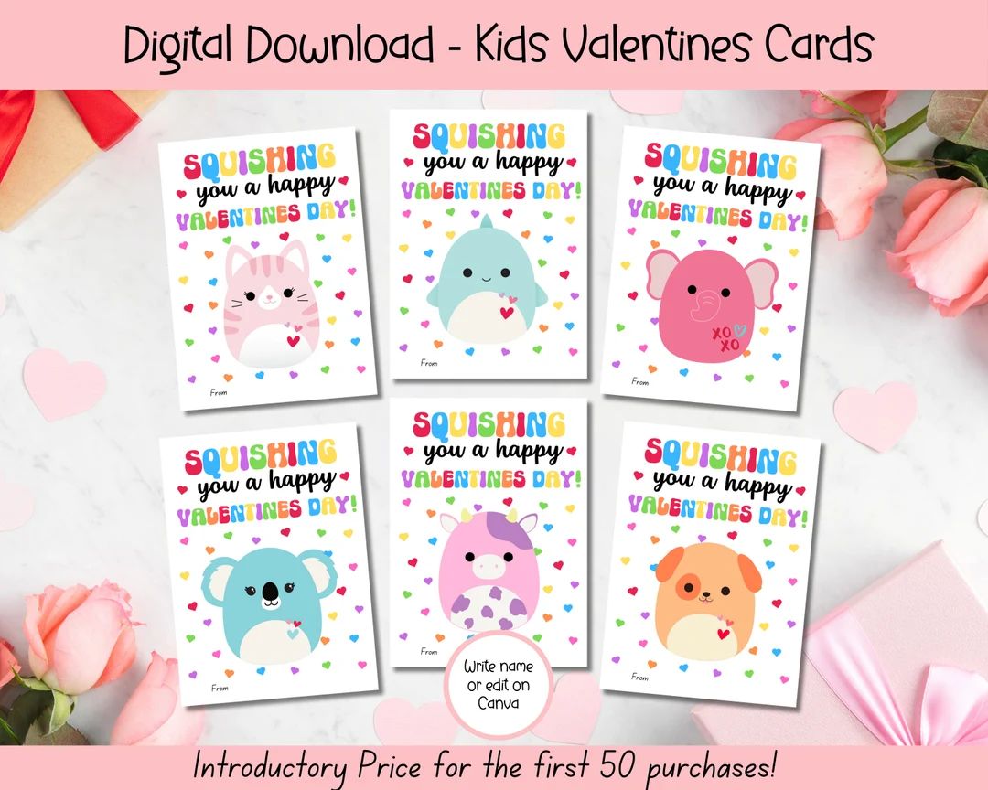 EDITABLE Squish Valentine Cards, Classroom Valentines Day Cards, Kids Valentines, Valentine Cards... | Etsy (US)