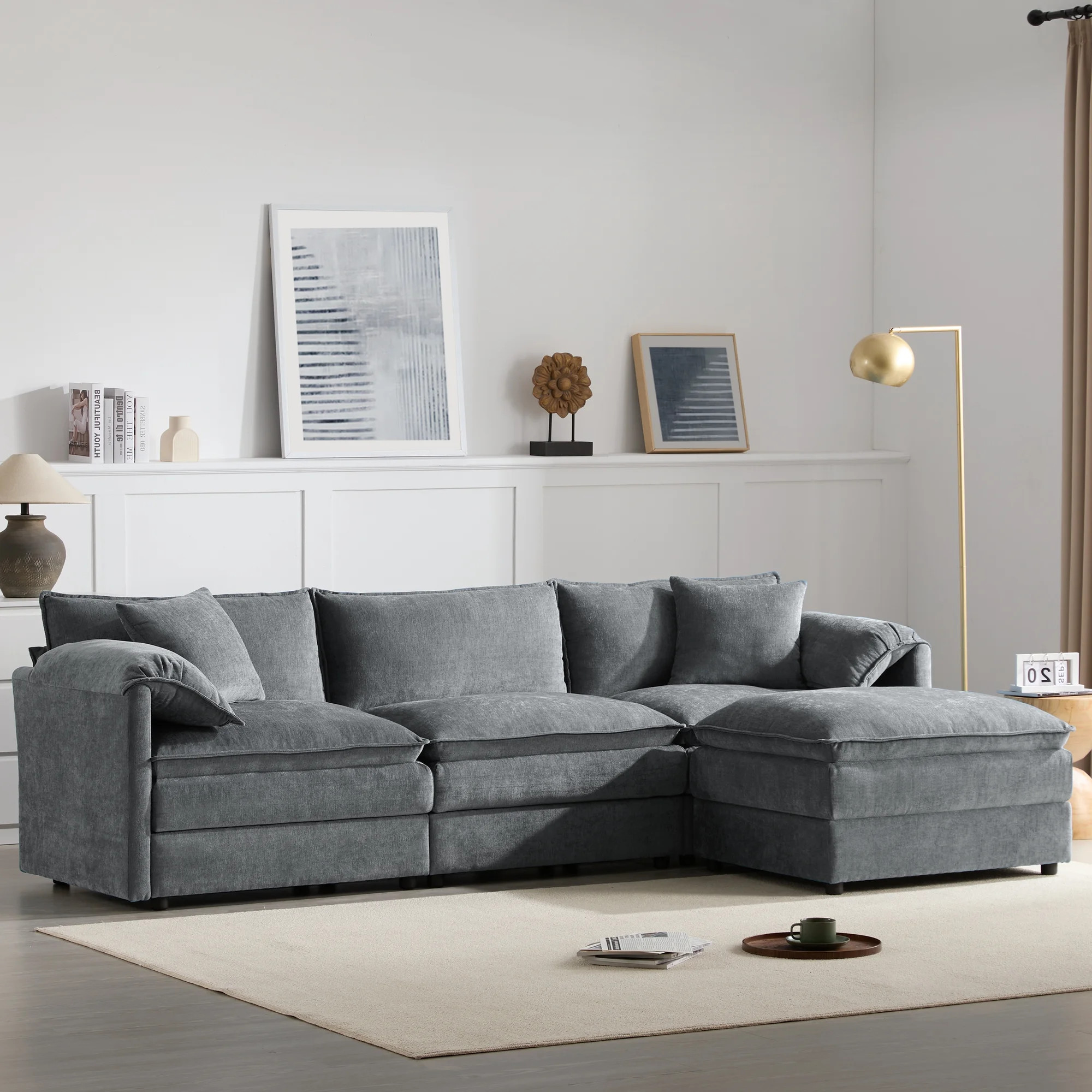 MODERNLUXE 103" Oversized Chenille Modular Sectional Sofa with Movable Ottoman,L-Shaped Cloud Cou... | Walmart (CA)
