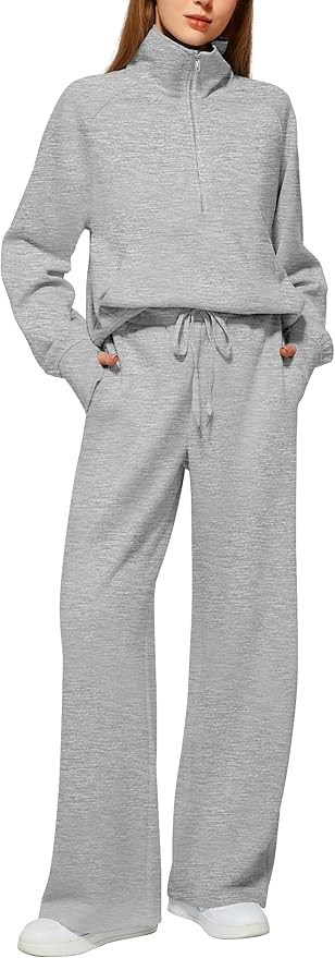 Casly Lamiit Women's 2 Piece Outfits Lounge Set 2025 Oversized Half Zip Sweatshirt Wide Leg Sweat... | Amazon (US)