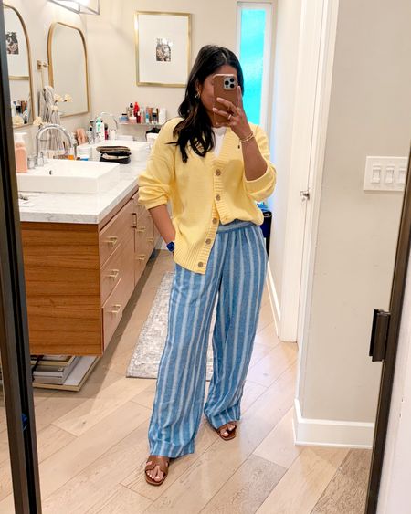 Sunday spring outfit 🌼💛🍋 loving this soft cardigan and these linen pants! If you’re into the pajama pant trends but can’t wear pj pants out, these are a great alternative! 

#LTKfindsunder50 #LTKSeasonal #LTKstyletip