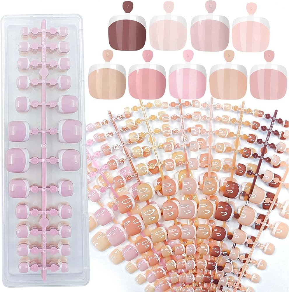 216Pcs French Tip Press on Toenails Nude Fake Toe Nails Summer False Toenails Full Cover Acrylic ... | Amazon (US)