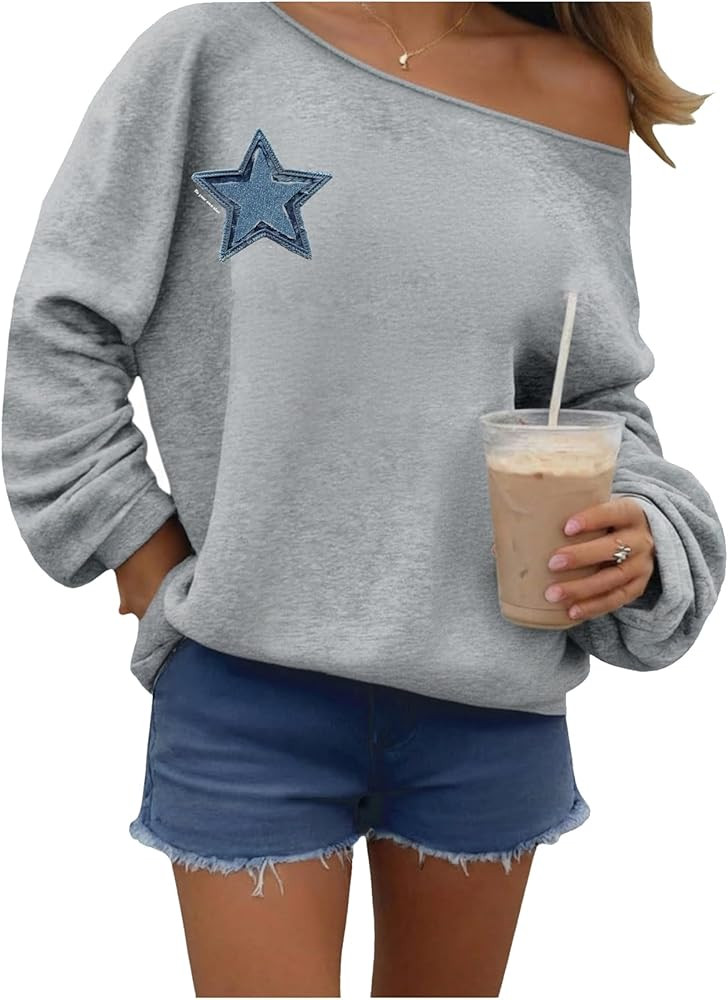 Women's Off The Shoulder Sweatshirts Tops Long Sleeve Vintage Oversized Sweatshirt Streetwear | Amazon (US)