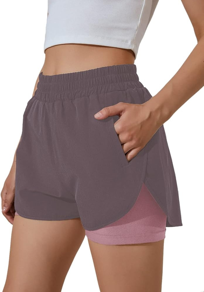 BMJL Women's Running Shorts Elastic Waistband High Waisted Shorts Pocket Sporty Workout Shorts Gym A | Amazon (US)