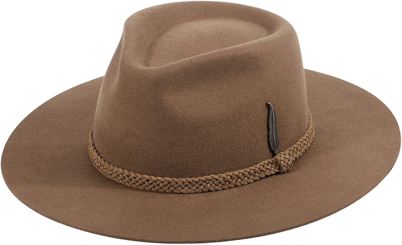 Classic Fedora Hat 100% Wool Felt Hat Retro Wide Brim Panama Hat with Adjustable Washed Cotton Sw... | Amazon (US)