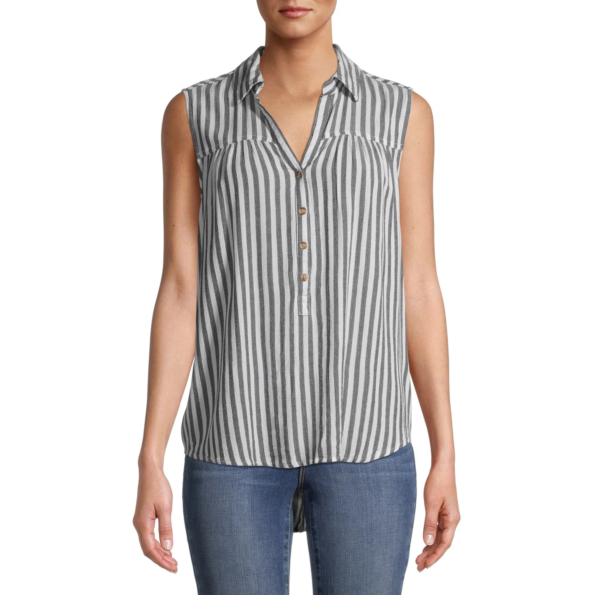 Time and Tru Women's Sleeveless Henley Popover Top | Walmart (US)